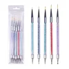 5pcs/Set 2 In 1 Dual-Ended Nail Art Liner Brushes With Crystal Handle Professional UV Gel Dotting Painting Drawing Pen DIY Tools 5