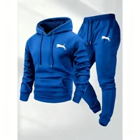 Ensemble survêtement homme chaud et tendance : sweat à capuche et pantalon de jogging décontracté, idéal pour le sport et le streetwear (2 pièces) 1