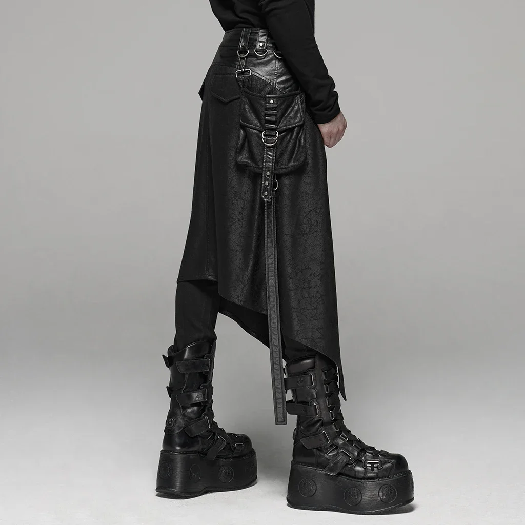 PUNK RAVE Men's Punk Removable Side Stereo Pocket Half Skirt Stage Performance Party Club Cosplay Men  Pants 3