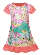 

Summer Anime Mermaid Cosplay Costume Girls Short Sleeved Home Nightdress Casual Dress Breathable Soft Cartoon Print Perspiration