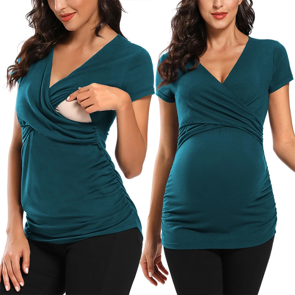 stylish maternity clothes Womens Maternity Clothes Breastfeeding Clothing Short Sleeve Pregnant Clothes Pleated Side Open Pregnancy T-Shirt  Top comfy maternity clothes