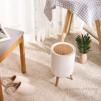 Wooden High Foot Trash Can 1