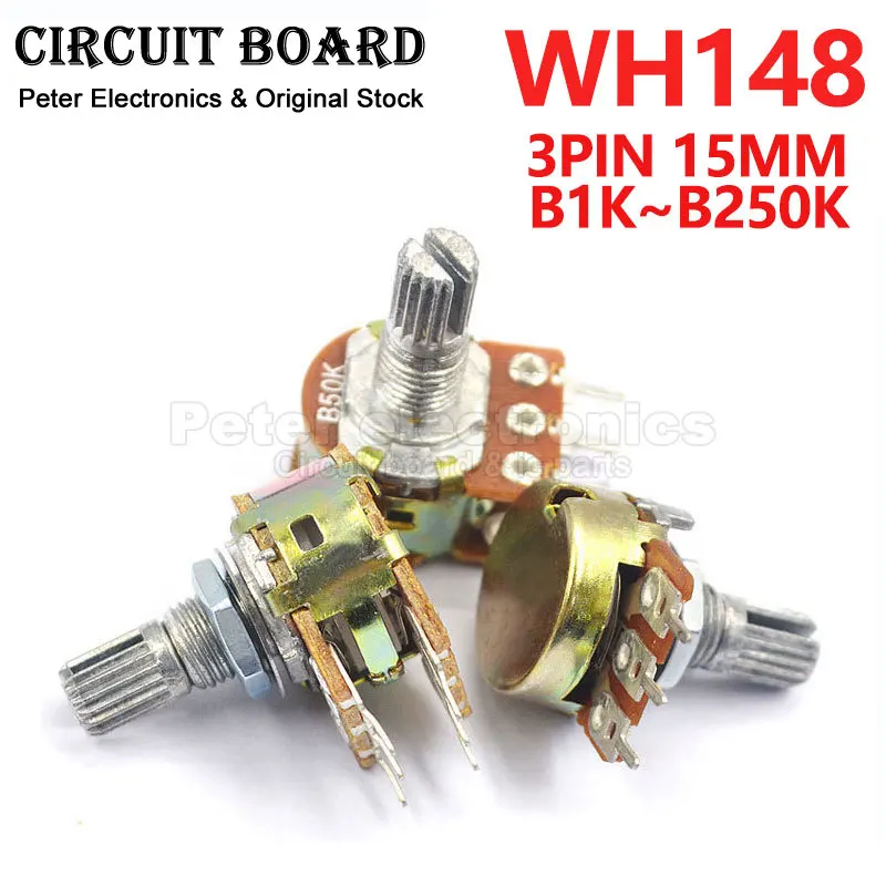 

5pcs WH148 3PIN 15mm 1K 2K B5K B10K B20K B50K B100K B250K Single Linear Taper Rotary Potentiometer Resistor for icpart