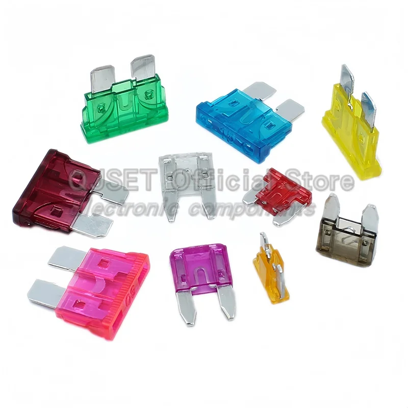 Assorted Miniature Medium-Small Amp Fuses Set - 10 pcs, 5A to 50A Range