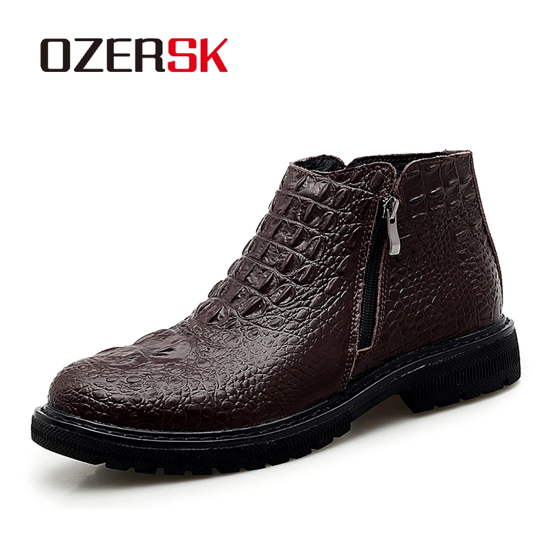 

OZERSK New Men Fashion Casual Business All-match Dress Shoes Handmade Solid Color Suede Classic Simple Low-heeled Short Boots