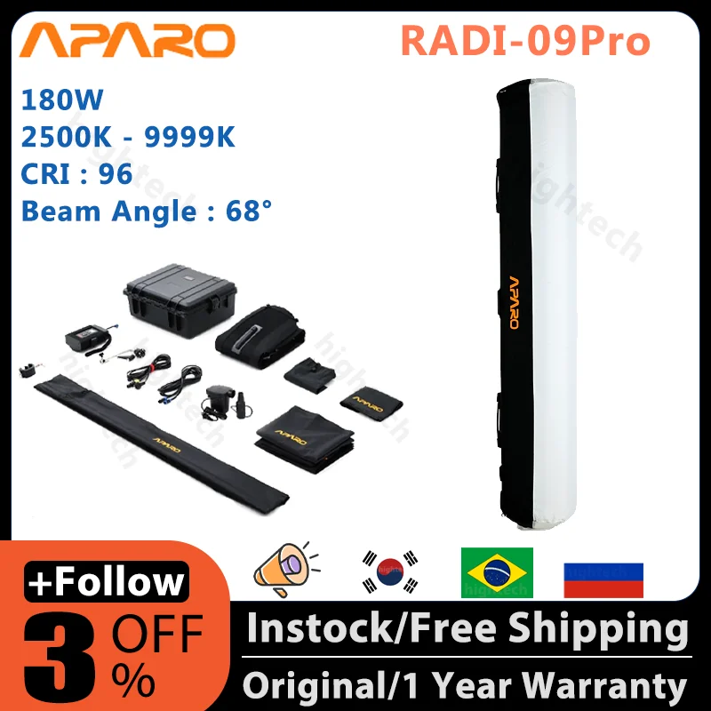 APARO RADI-09pro 에어 LED 이중 색상 패널 플렉스 라이트, 150W 2700K - 9999K CRI : 95 빔 각도: 75 ° 지지대 앱 제어