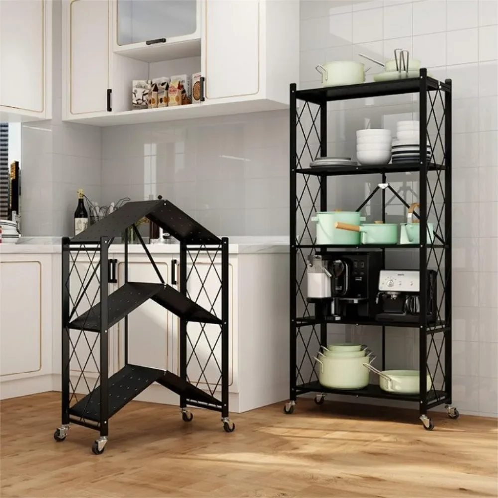 Kitchen Storage Rack storage rack folding shopping cart kitchen storage cart No Installation Multi-layer Folding Mobile Organize Cart Multi Purpose Shelves