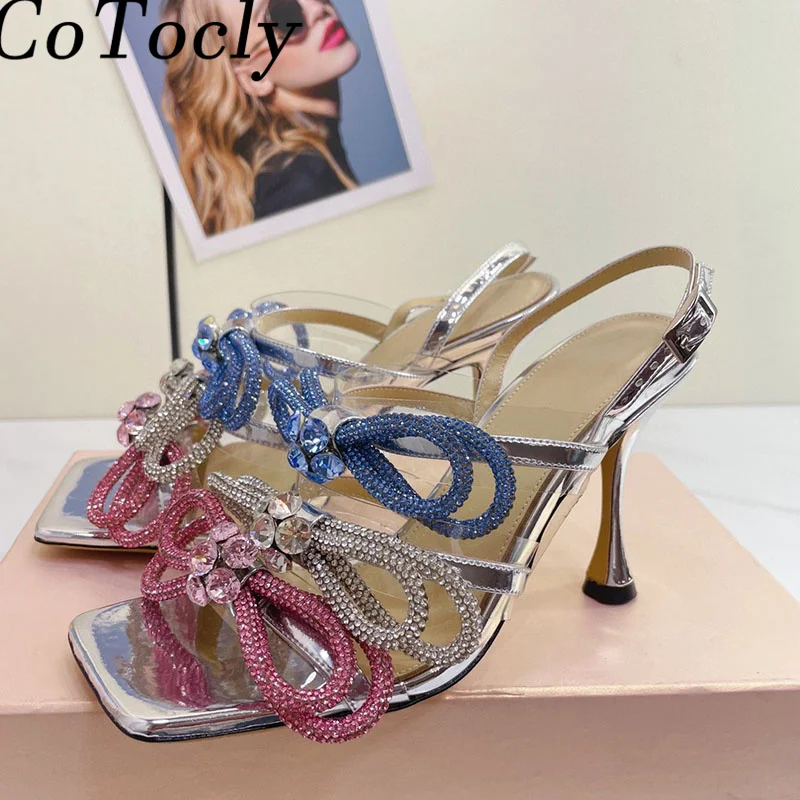 

Butterfly-knot Sandals Woman High Heels Wedding Shoes Designer Brand Slippers Woman PVC Rhinestone Gladiator Sandals Women