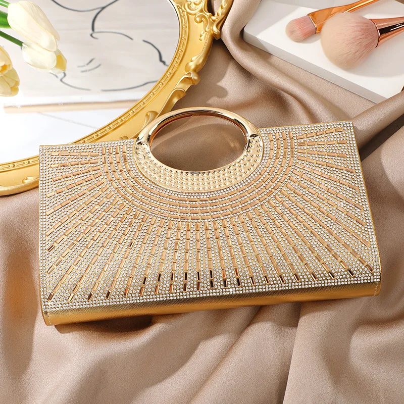 Vintage Large Circle Handbag Diamonds Sparkling Bridal Evening Bag Party Fashion Crossbody Small Square Bag Wedding Clutch Purse