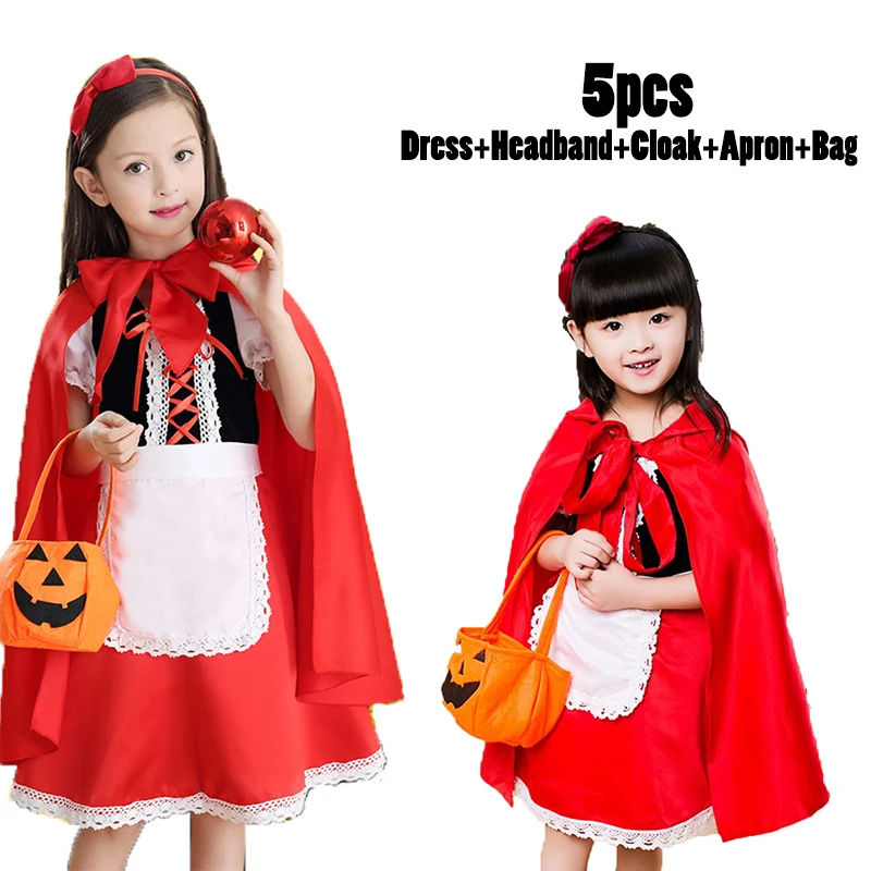 thumbnail image 1 of Disfraz de Caperucita Roja de Halloween para niña con capa, vestido de princesa, traje de cuento de hadas para actuación de Navidad para niños, 1 of 5
