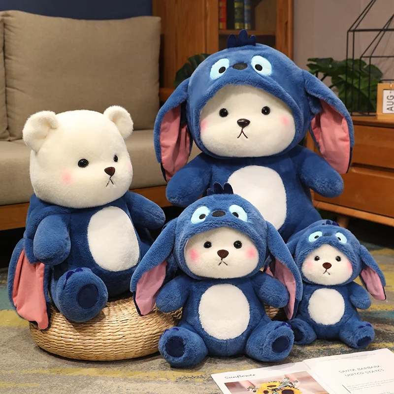 Kawaii Blue Teddy Tales Plush Stuffed Animal Bear with Cloth Plushie Cute Soft Doll Sleep Room Decor Pillow Children's Gifts