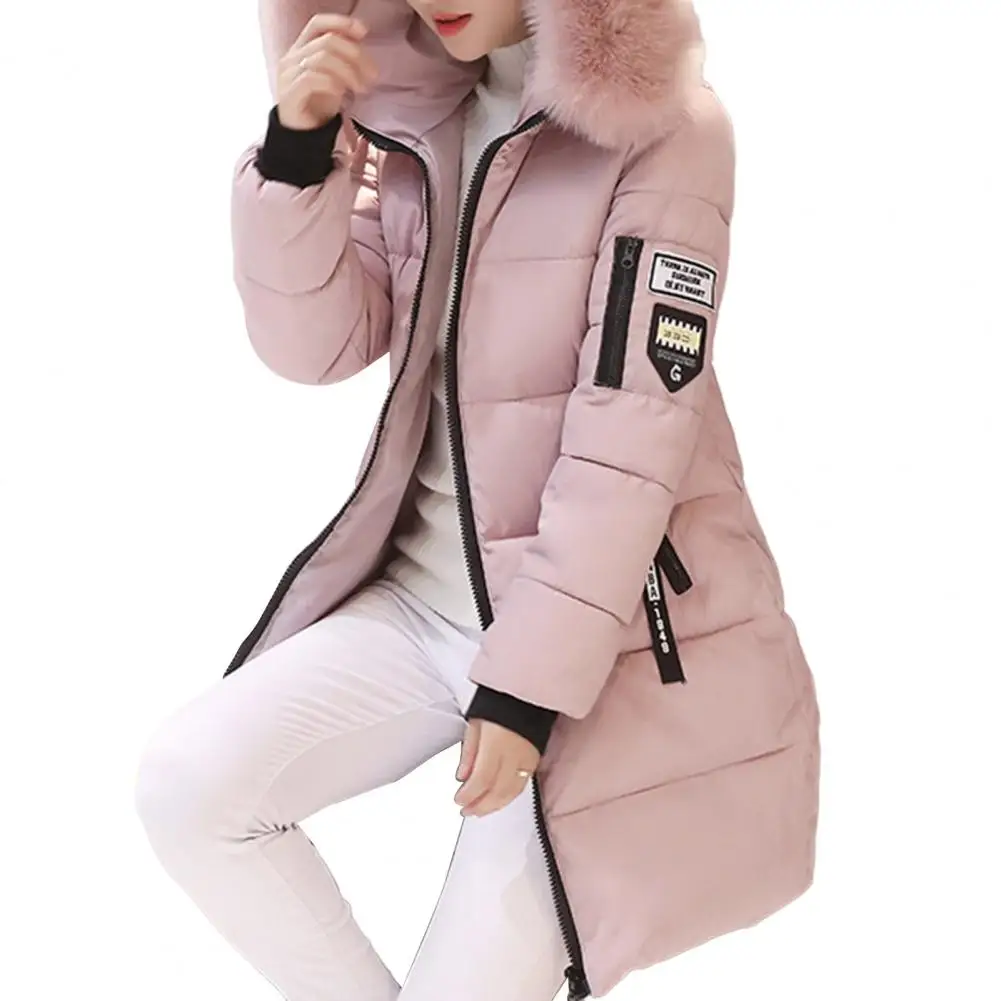Women Winter Cotton Coat Hooded Mid Length Outerwear Windproof Warm Long Sleeve Jacket Solid Color Slim Fit Lady Down Coat 6