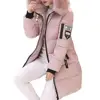 Women Winter Cotton Coat Hooded Mid Length Outerwear Windproof Warm Long Sleeve Jacket Solid Color Slim Fit Lady Down Coat 6