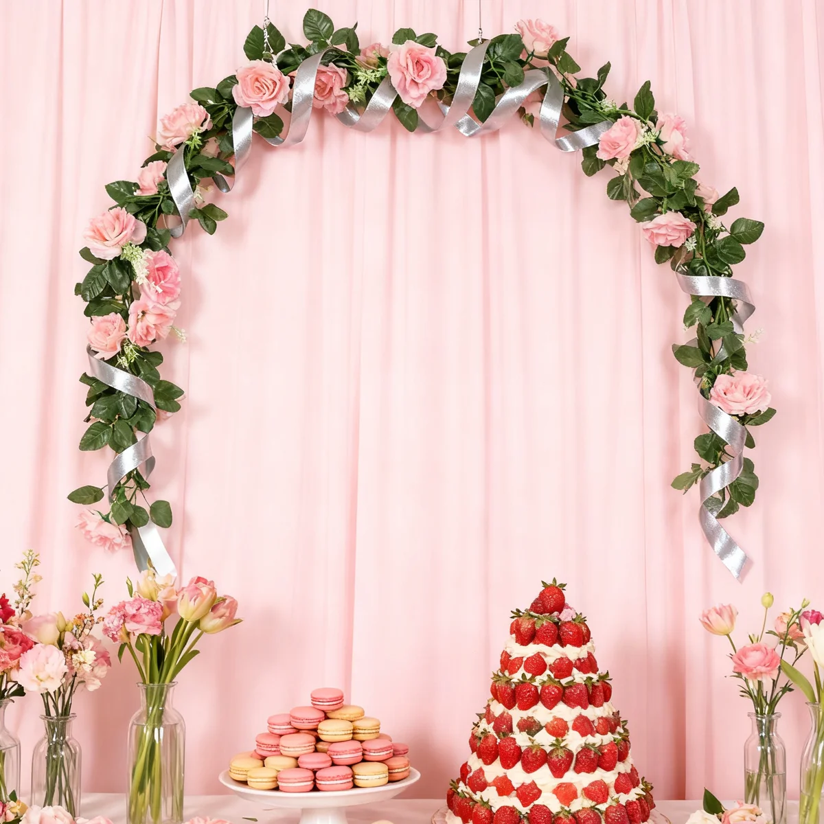 1 Stück Seidenrosen-Kunstblumengirlande Hängende Blumenranke Blättergirlande für Außenbereich Hochzeit Party Büro Braut Heim Tischdekoration