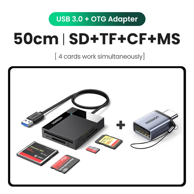 Lettore Schede USB 3.0 UGREEN - 4 In 1, Per SD, TF, CF, MS, Fino A 2TB, Cavo 50cm - Foto 2