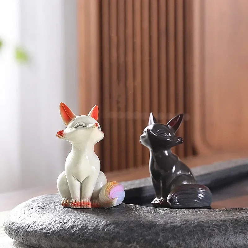 Discolouration Fox Shaped Tea Pets Creative Home Office Desk Ornament Flower Pot Decorations Craft Zen Tea Ceremony Accessories tea pet ornaments