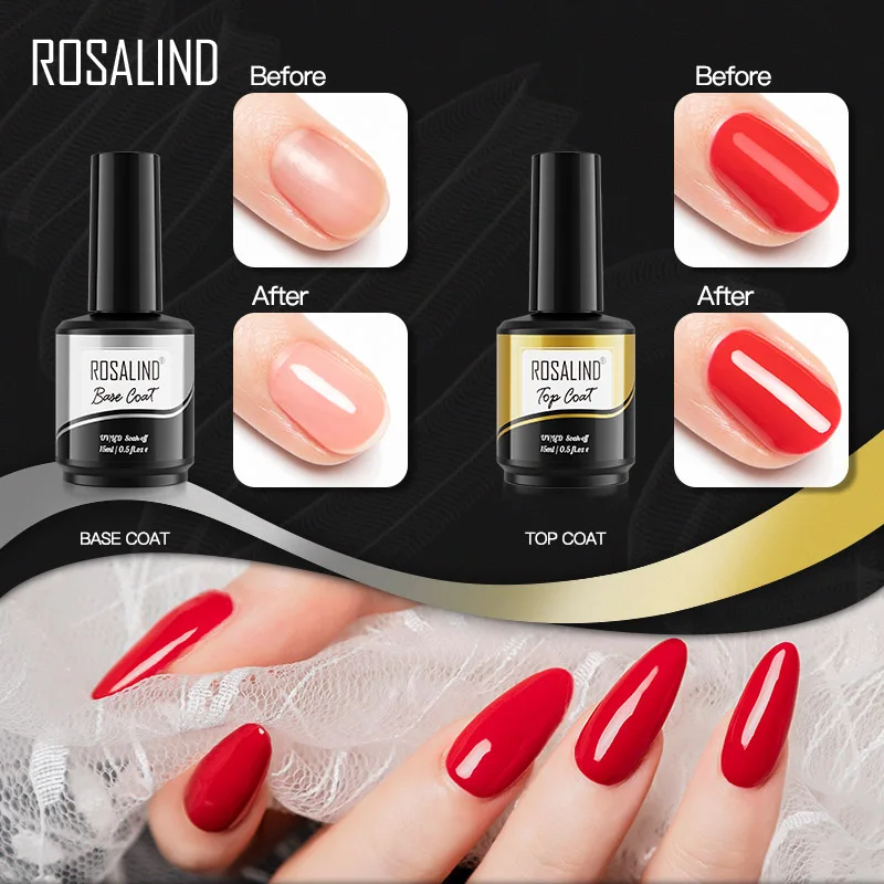 ROSALIND Top Base Coat Set 15ml Gel Polish Set Nail Art Decorations Manicure Soak Off Polish UV LED Lamp Varnish Primer nail art set nail top coat