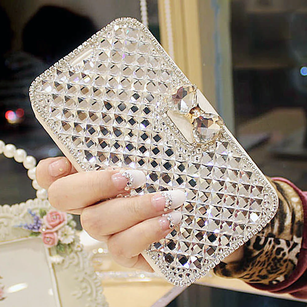 3D Luxury Bling Bowknot Crystal Diamond Wallet Flip Case For Samsung Galaxy S24 S23 S22 S21 S20 S10 Plus Ultra DIY Cards Cover