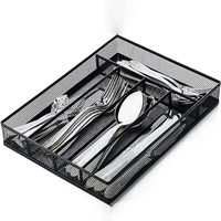 Simple flat Cutlery Storage Box, Mesh Draining Drawer Cutlery Box, Metal Kitchen Restaurant Knife and Fork Storage Basket. 1