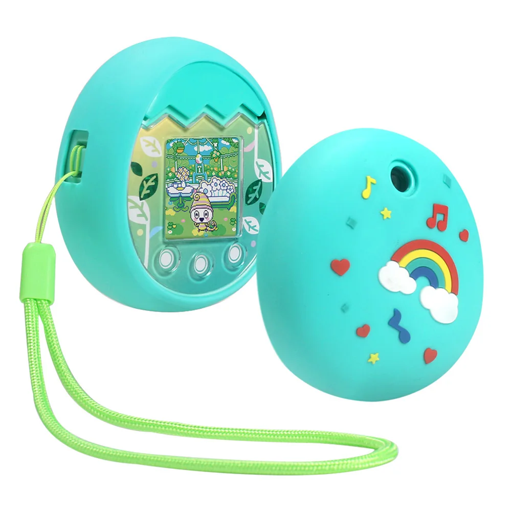 Silicone Cover Case for Tamagotchi Pix Electronic Pet Machine Protector Waterproof Anti-fall Cartoon Rainbow Pattern (Only Case)