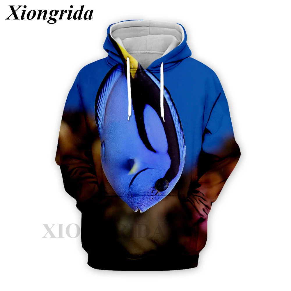 Fashion Fish Print Hoodies Men Casual Long Sleeve Tropical Fish All Over Print Sweatshirts Harajuku Unisex Sports Hood Top
