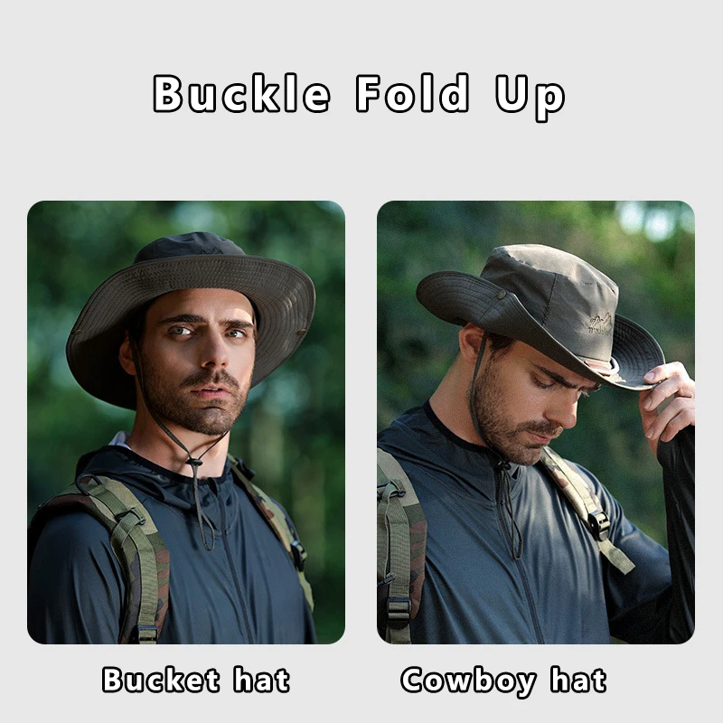 Männer Eimer Hut Sommer Leder Seil Kette Sonnenhut Wasserdichte Outdoor Wandern Angeln Kappe Uv Schützen Cowboy Hut Sonnenschirm Atmungsaktiv – Detail 4