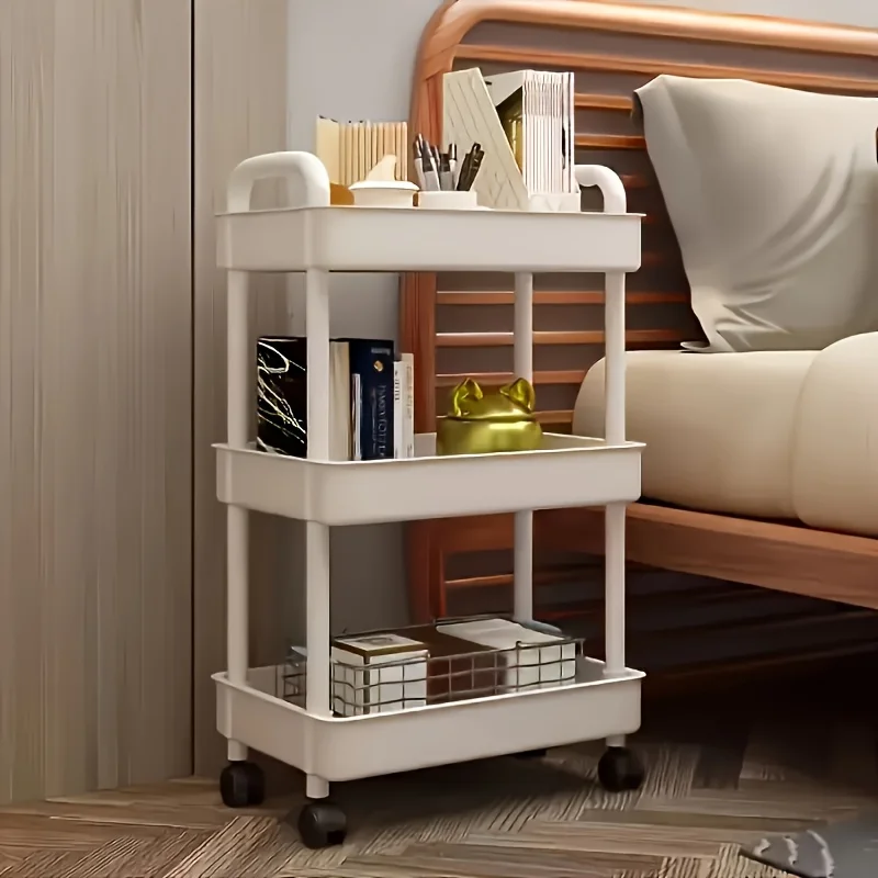 Plastic Rolling Storage Cart Open Shelves Kitchen Bedroom Living Room