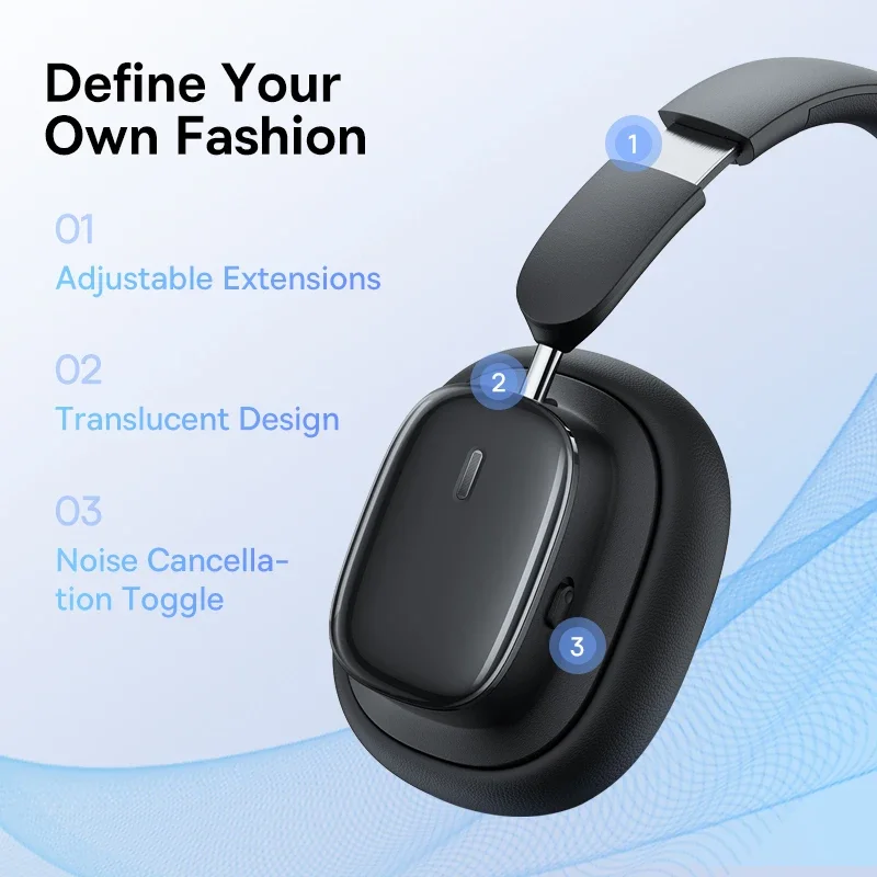 Anc Bowie Headphone sem Fio Bluetooth 5.3 Cancelamento de Ruído Hi-res 3d Espacial Auriculares Auriculares Audio Baseus-h1i - Image 5