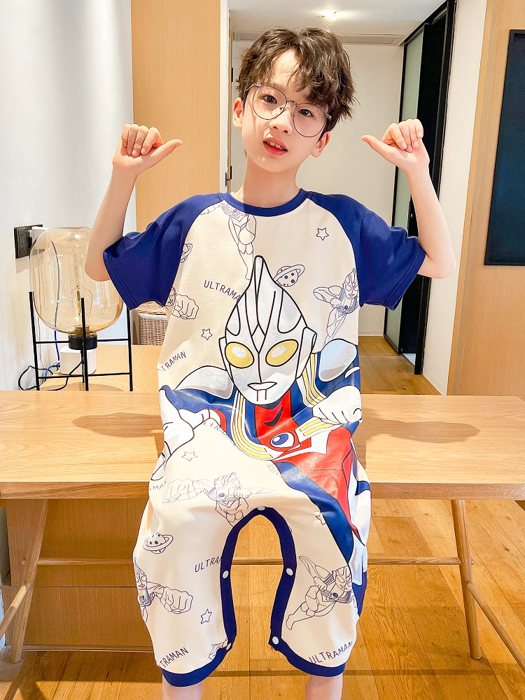 아동용 순면 수면복 A급 남아 롬퍼 수트 여름옷 통기성 흡습 홈웨어