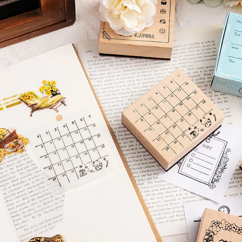 Light Retro Wooden Calendar Stamp Superman Cat Monthly Weekly Calendar DIY Decorative Material Printing Stamp Assorted Stamp wax seal stamp,clear stamps,alphabet stamps,wooden stamps,decorative stamps,children stamps,vintage silicone stamps,privacy shield stamp,childrens seal,teacher seal