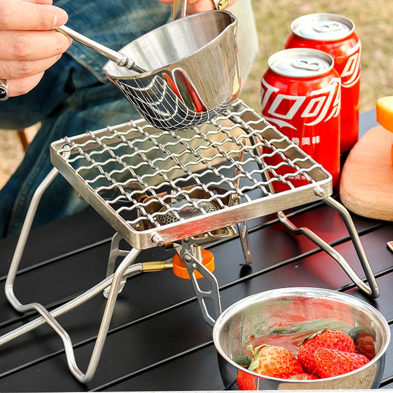 

Multifunctional Folding Campfire Grill Portable Stainless Steel Camping Grate Gas Stove Stand Outdoor Tool