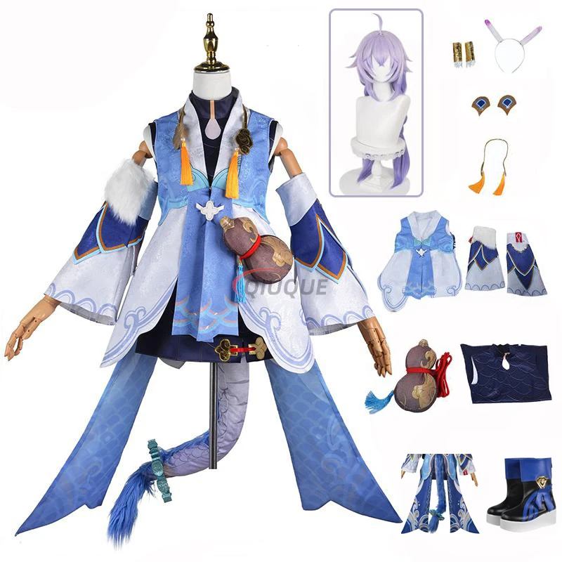 

Bailu Cosplay Costume with Tail Gourd Props Game Honkai Star Rail Bai Lu Wig Shoes Women Girls Dress Suit Uniform Set Outfit