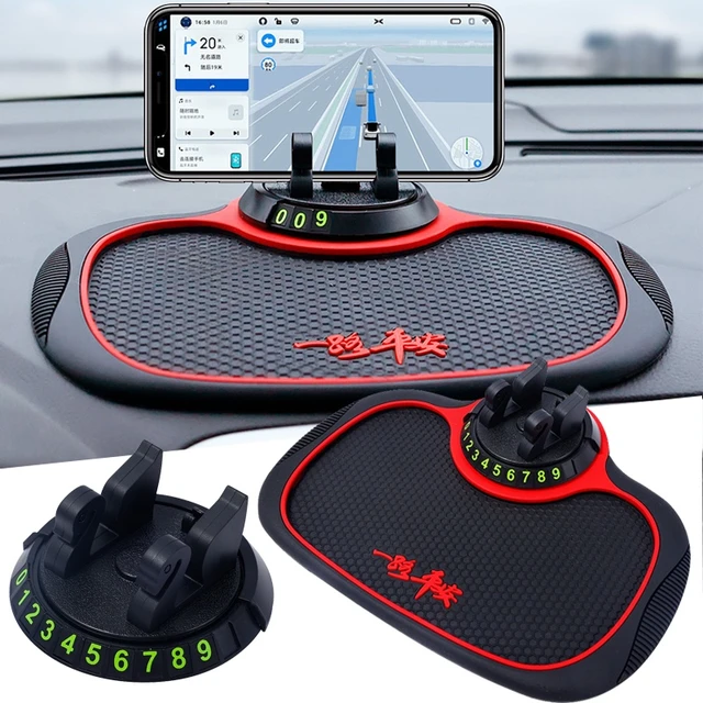 Multifunctional Car Anti-Slip Mat Rotatable Phone Holder Non Slip Phone  Mount With Park Number Silicone