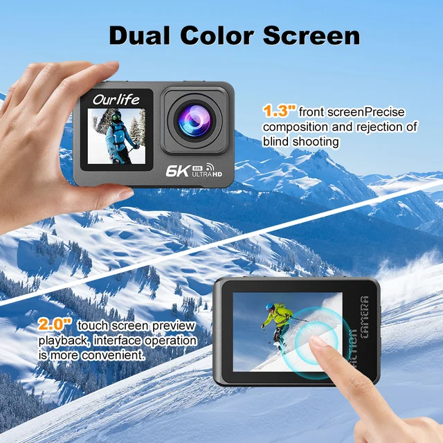 Action Camera 6K 5K 4K60FPS 170° Wide Angle  30M Waterproof Dual Screen Sport Camera EIS Bicycle Helmet Motorcycles Action Cam 2