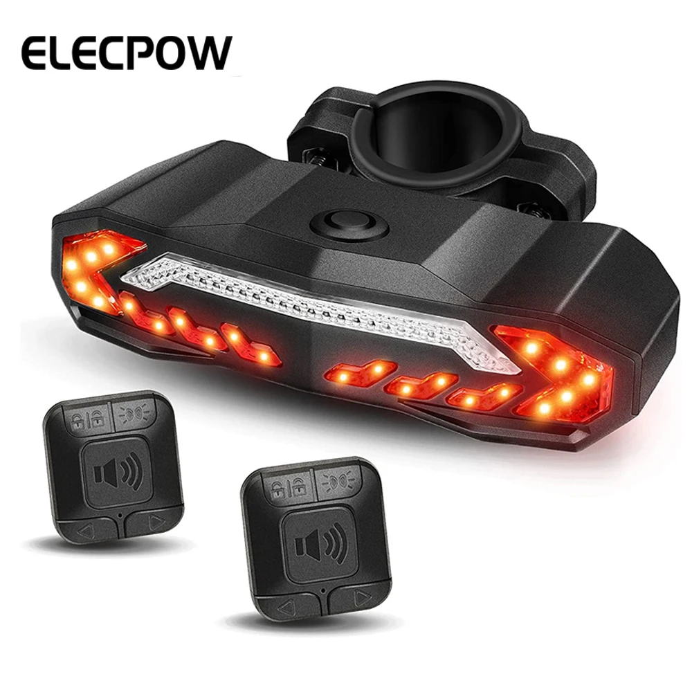 Elecpow Bike Alarm Rear Tail Light With Turn Signal Wireless Waterproof Remote Control USB Bicycle Taillight Warning Brake Light tuya wifi sos button