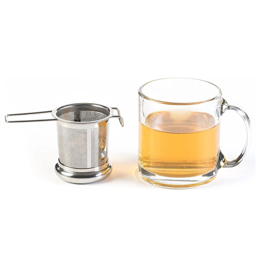 Stainless Steel Tea Filter with Extended Folding Handle Loose Tea Drainer with Lid Anti-Scald Multi-Purpose Strainer 1pc