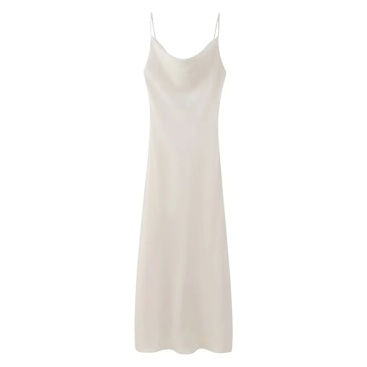 

Women's summer new fashion pleated neckline slim fit backless midi dress retro sleeveless Thin Straps women's dress Mujer