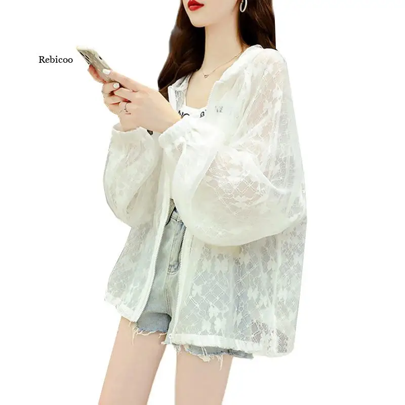 【Seivson 2024AW】Japanese Lace Spliced Hollow Sun Protection Jacket -KAKHI