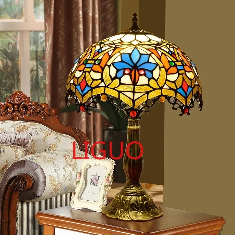 

European Creative Tiffany Stained Glass Living Room Bedroom Restaurant Bar Hotel Decoration Bedside Table Lamp E27 AC110V 240V