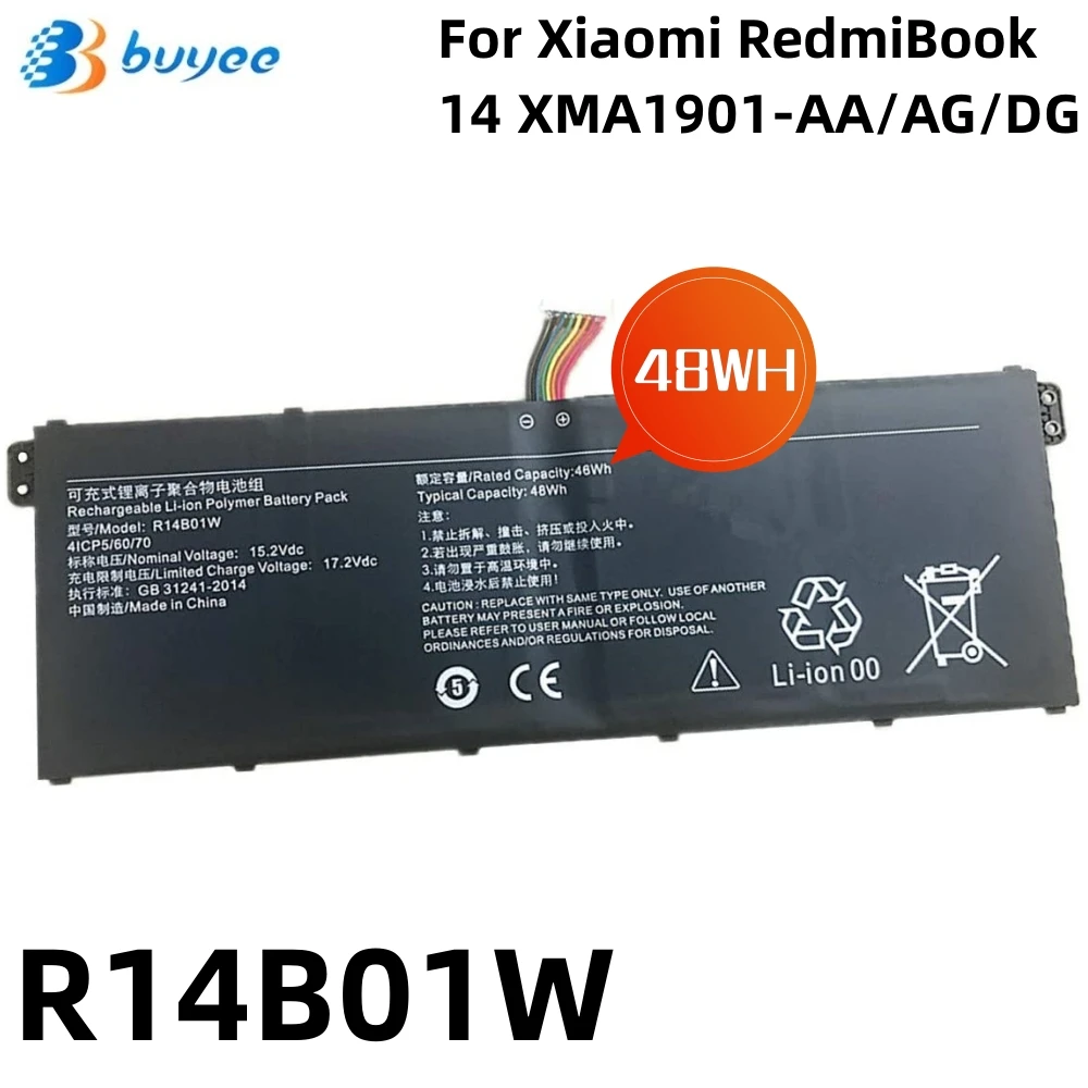 

New R14B01W Rechargeable Laptop Battery For Xiaomi RedmiBook 14 XMA1901-AA/AG/DG/BB/DJ/YN/DA Series R14BO1W 15.2V 3090mAh 48WH