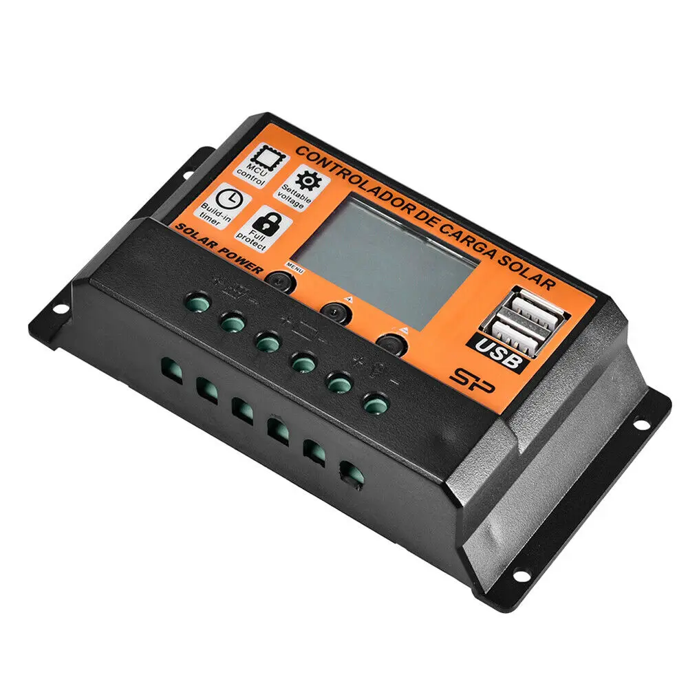 100A/50A/40A/30A/20A/10A 12V 24V Auto Solar Charge Controller MPPT/PWM Controllers LCD Dual USB Output Solar Panel PV Regulator solar controller