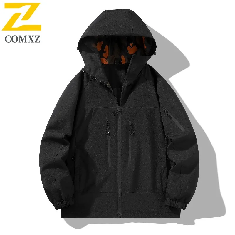 COMXZ Outdoor Mens Jacket 2025 Hooded Cold Resistant Warm Parka Minimalist Comfortable Travel Lightweight Winter Windbreaker