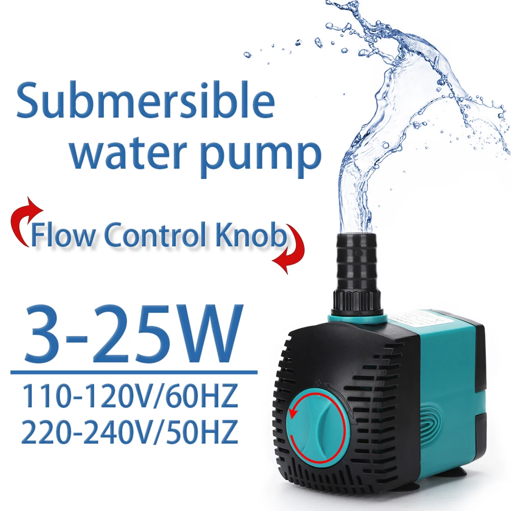 3/6/10/15/25w Ultraquiet Submersible Water Fountain Pump Filter Fish