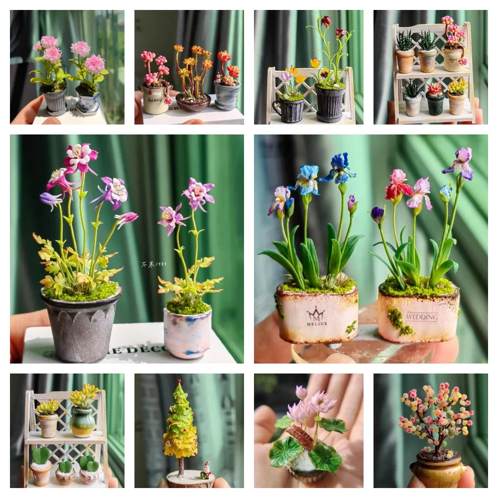 Miniature Garden Clay Flower Succulent Pot Model Miniature Snail Green Plant Decoration Doll House Wedding Bouquet Gift Bjd Doll y51e 3d animals flowerpot silicone mold epoxy resin diy decoration making soap melt resin polymer clay home decorations