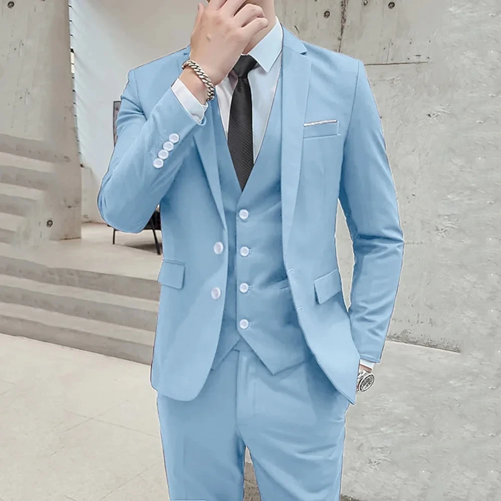 Men Suits Business Casual Groom Tuxedos Party Suit Notched Lapel 3 Piece (Blazer+Vest+Pants)Slim Fit Costume Homme
