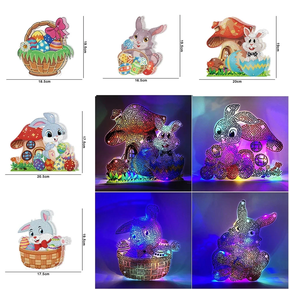 New Diamond Painting DIY Decorative Light 5D Easter Bunny Egg Handmade  Diamond Luminous Night Light Home Decoration Holiday Gift