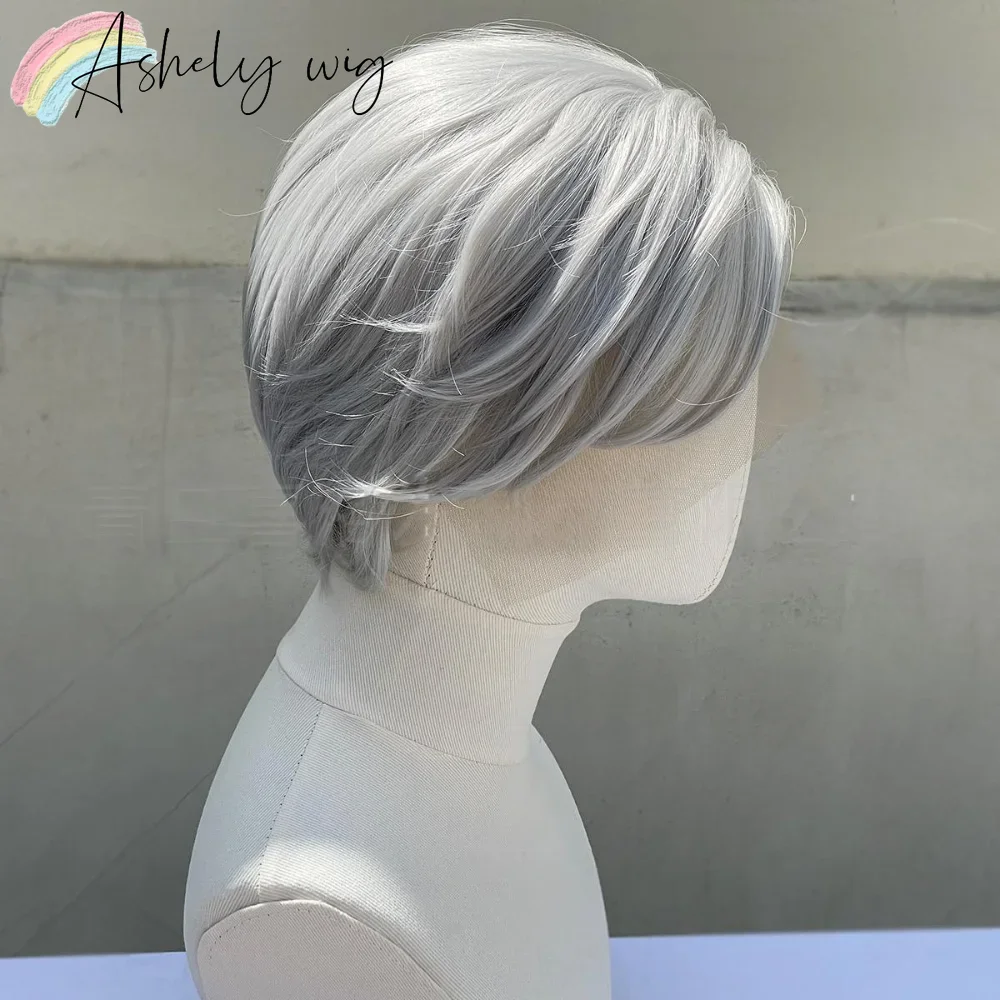 Sliver Wigs Gray Synthetic Lace Front Wig 13x4 6inch Short Straight Lace Front Wig for Daily Use High-temperature Fiber Cosplay