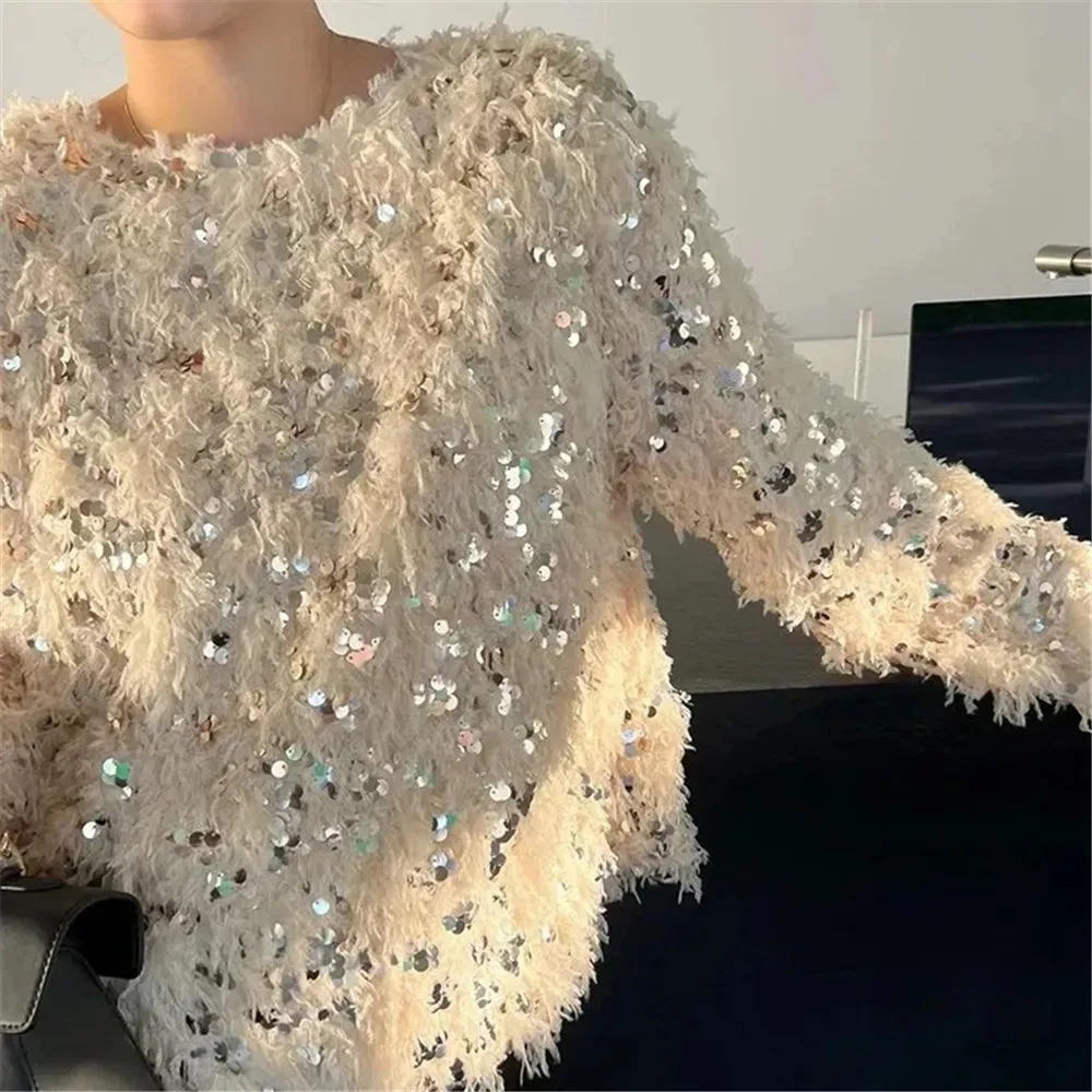 

Woman ClothingtrendHeavy Sequin Woolly Fringe Sweater For Autumn-Winter New High-Grade Fashion Niche Knitwear Women'S Top