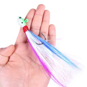 Bucktail Jigs Head Hook 3D Eyes Bait 7g 14g 28g 56g Deer Hair Feather Hook Beard Jigging Lure Fishing 2