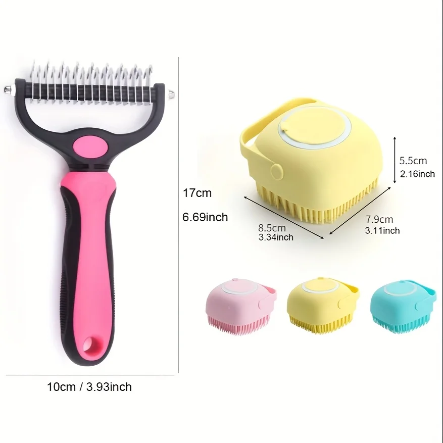 Dual-Sided Pet Grooming Brush – Stainless Steel Deshedding & Detangling Tool with Silicone Massage Bath Brush for Dogs & Cats